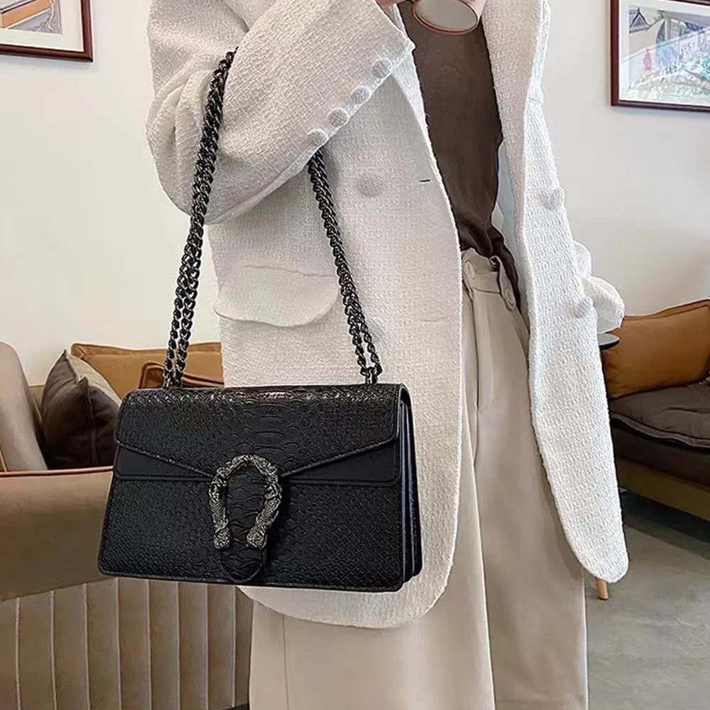 Bealin Women's Crossbody Shoulder Bag Retro Snake Print Square Satchel Handbag Chain Strap Clutch Leather Bag