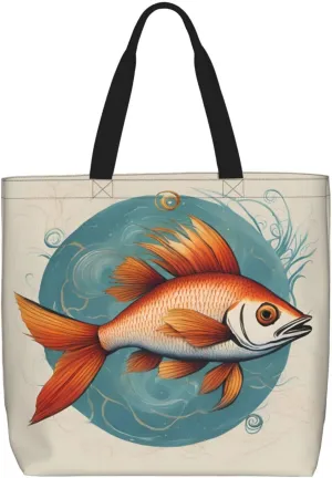 Beautiful Fish Print Women Reuseable Handbag, Grocery Bag Foldable For Shopping Travel Activity