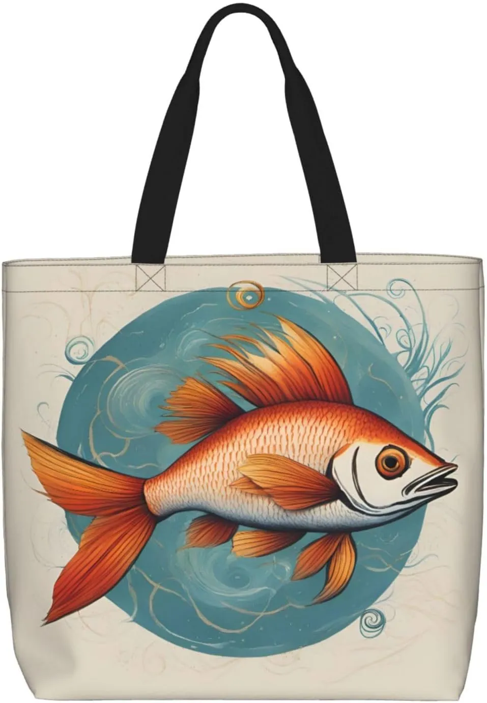 Beautiful Fish Print Women Reuseable Handbag, Grocery Bag Foldable For Shopping Travel Activity