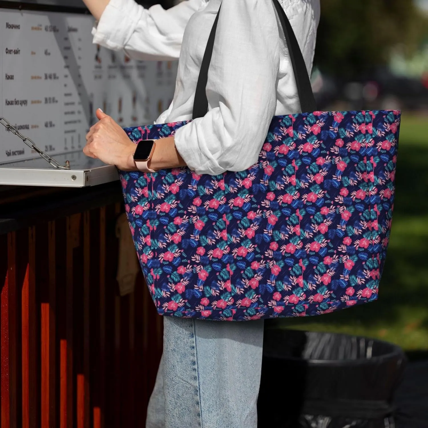 Beautiful floral pattern Large Capacity Travel Bag Lightweight Shopping Handbag Beach Tote Bags Casual Work Bag