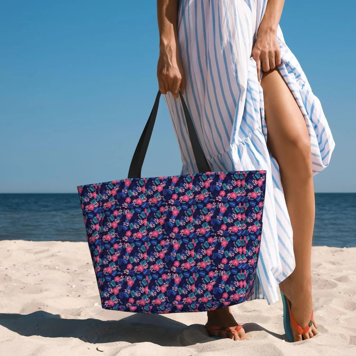 Beautiful floral pattern Large Capacity Travel Bag Lightweight Shopping Handbag Beach Tote Bags Casual Work Bag