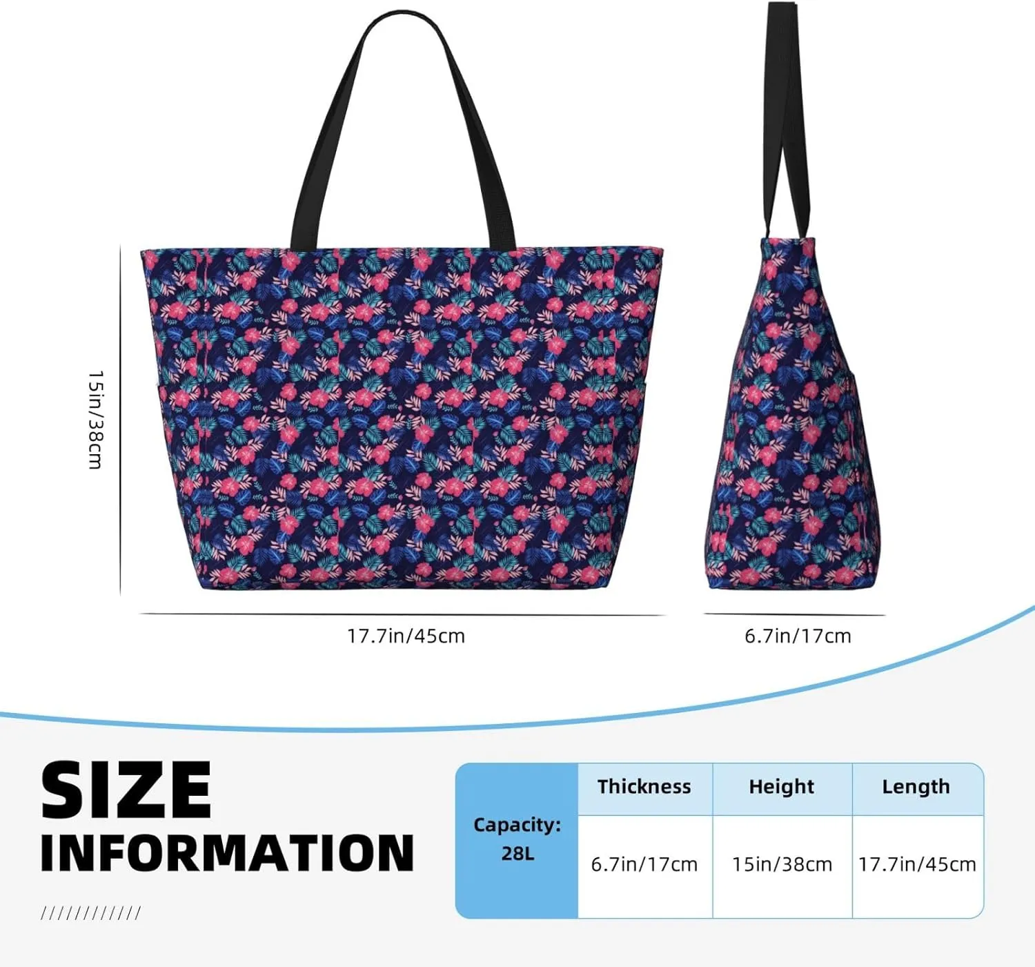 Beautiful floral pattern Large Capacity Travel Bag Lightweight Shopping Handbag Beach Tote Bags Casual Work Bag