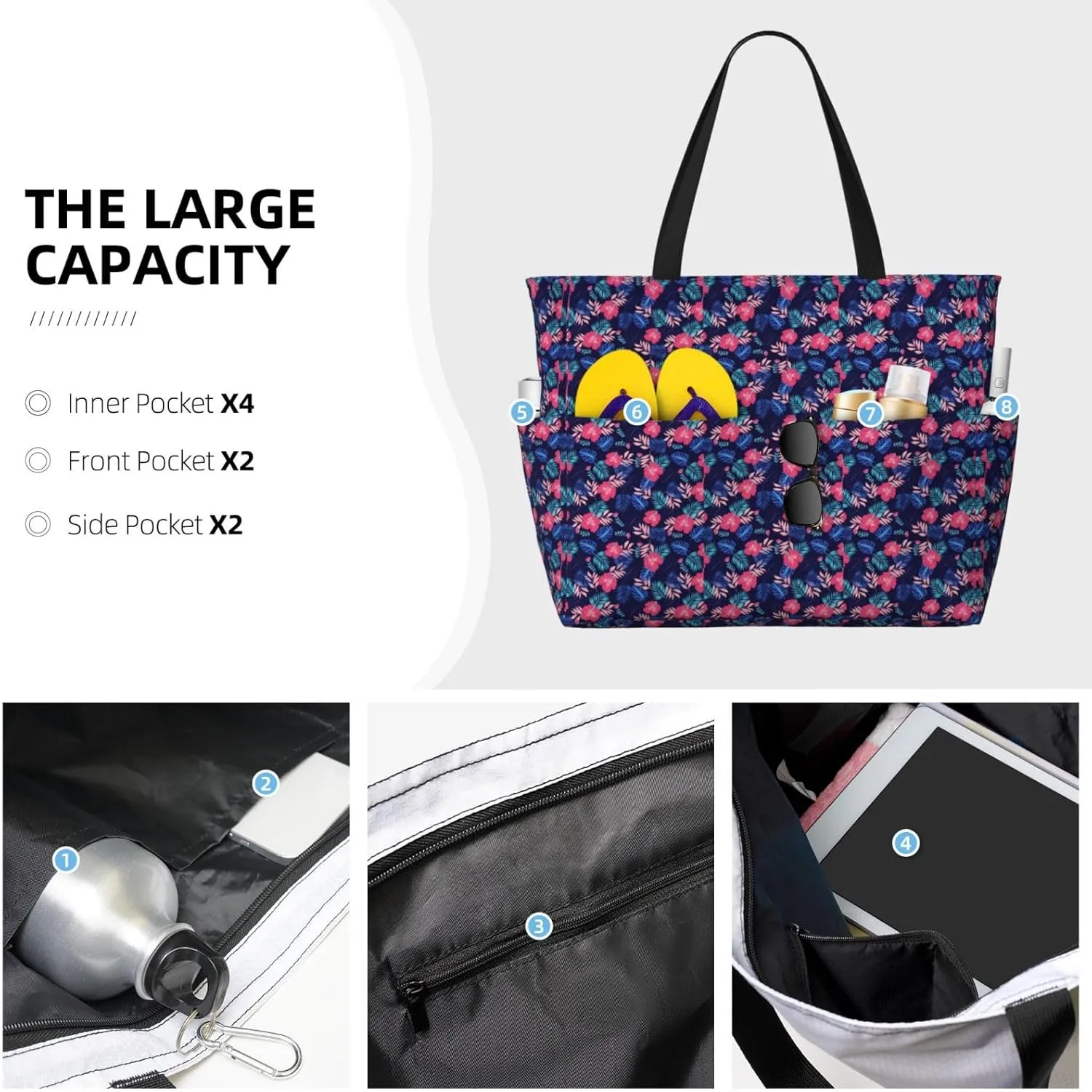 Beautiful floral pattern Large Capacity Travel Bag Lightweight Shopping Handbag Beach Tote Bags Casual Work Bag