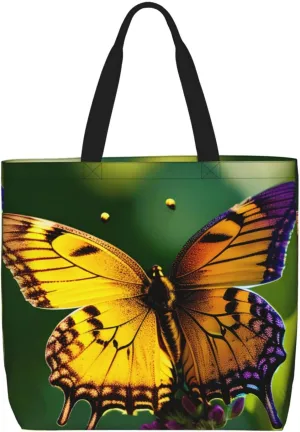 Beautiful glowing butterfly Print Large Capacity Zipper Shoulder Tote Bag,Reusable Grocery,Beach and Travel Bag