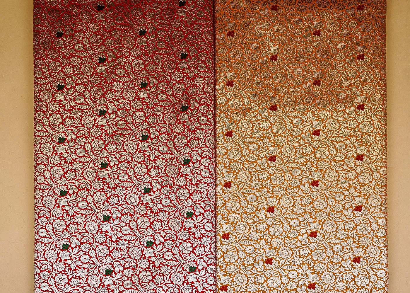 Beautiful Red Banarasi Brocade with Floral Silver Handloom