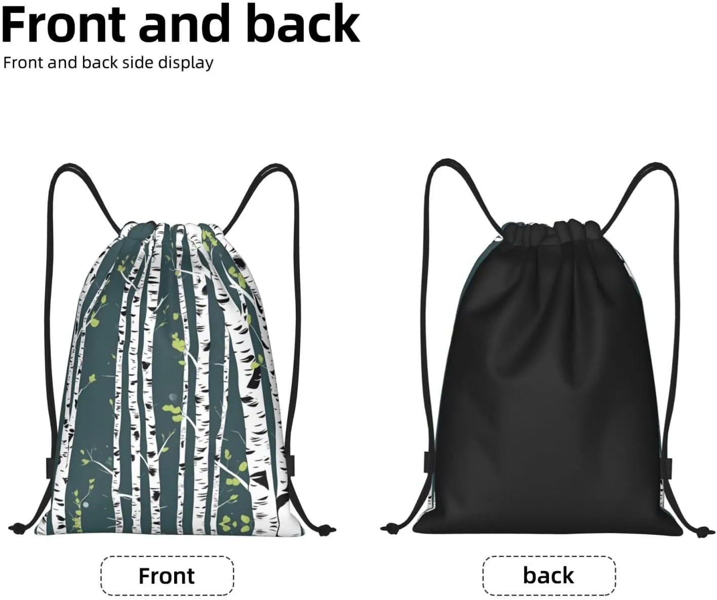 Beauty Birch Tree print Drawstring Backpack Bags Sack Cinch Tote Sport Storage Polyester Bag for Gym Traveling