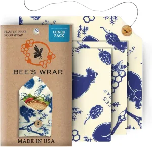 Bee's Wrap Beeswax Wraps for Food - Bees   Bears 3 Pack (2M 1 Sandwich) Made in USA Reusable & Organic Food Wraps, Sandwich Wrap - Eco-Friendly Alternative to Aluminum Foil & Plastic Wrap