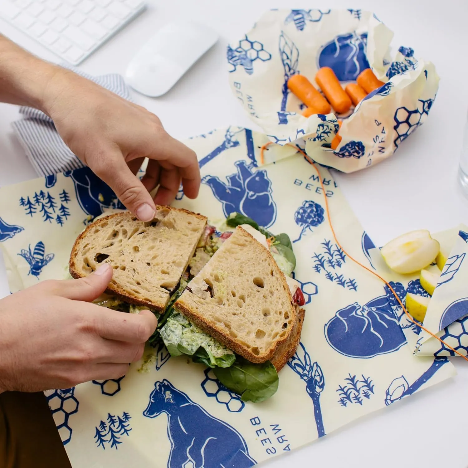 Bee's Wrap Beeswax Wraps for Food - Bees   Bears 3 Pack (2M 1 Sandwich) Made in USA Reusable & Organic Food Wraps, Sandwich Wrap - Eco-Friendly Alternative to Aluminum Foil & Plastic Wrap