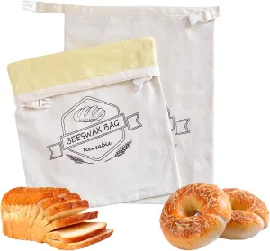 Beeswax Bread Bags for Sourdough - Reusable Bread Bags for Homemade Bread (2 Pack) - XL Cotton Beeswax Bag