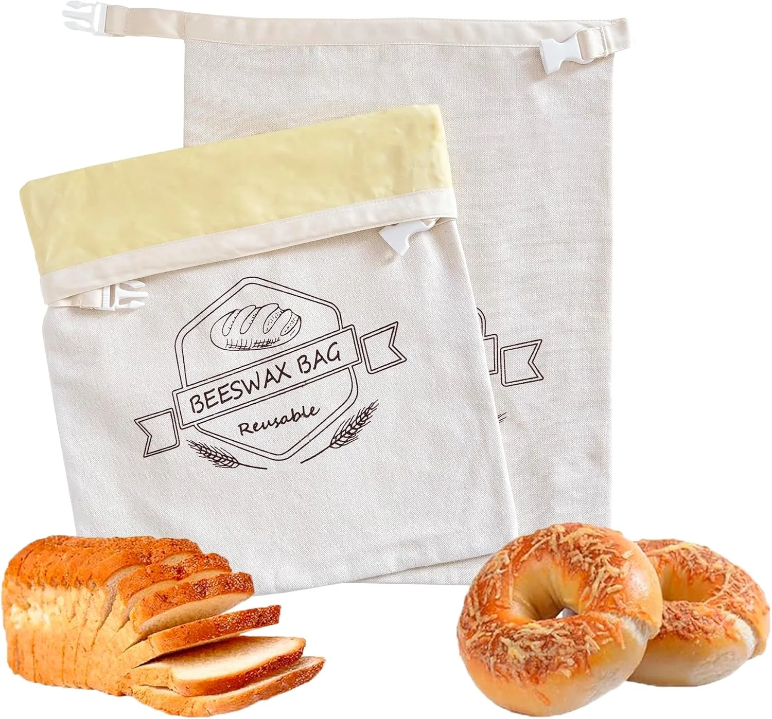 Beeswax Bread Bags for Sourdough - Reusable Bread Bags for Homemade Bread (2 Pack) - XL Cotton Beeswax Bag