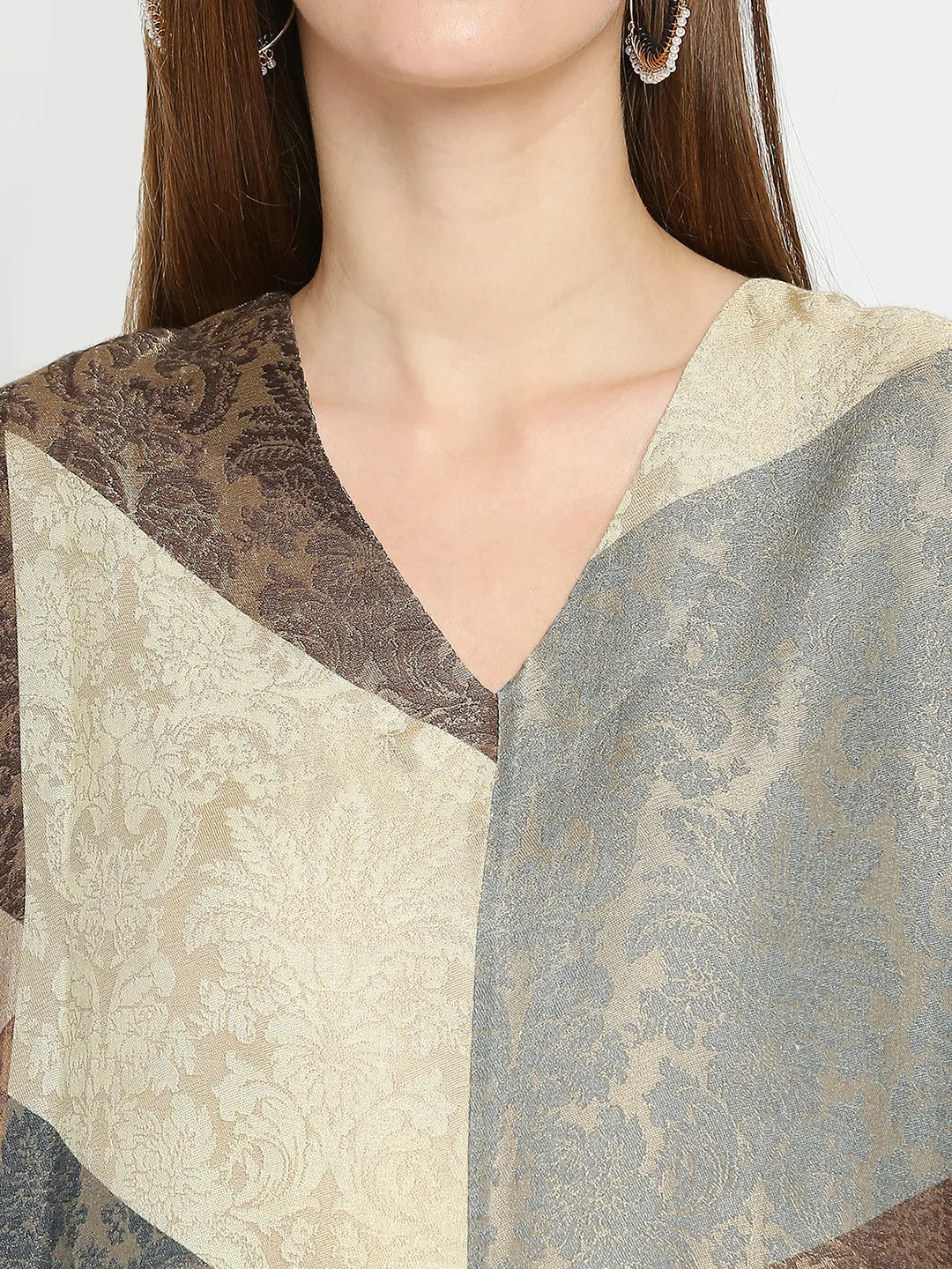 Beige Geometrical Print Brocade Tunic Dress