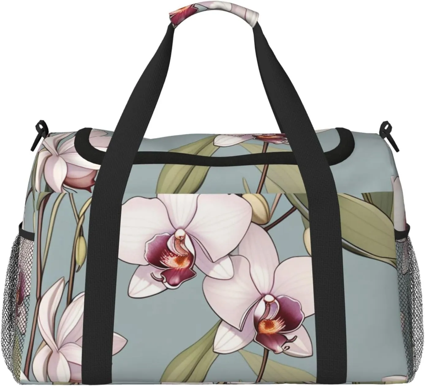 Bell orchid Print Travel Duffle Bag - Foldable Personal Item Travel Bag for Women & Men,Carry-On Convertible Crossbody Tote Bags with Adjustable Shoulder Strap & Pockets 13x10.2x19.7 in
