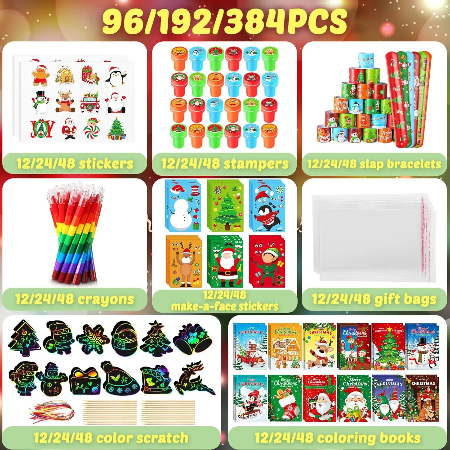 BenLouis Christmas Party Favors for Kids Christmas Classroom Gifts Prize Stockings Filler Coloring Books Bulk for Students Crafts Xmas Holiday School Goodie Bag Stuffer（48Set Christmas）
