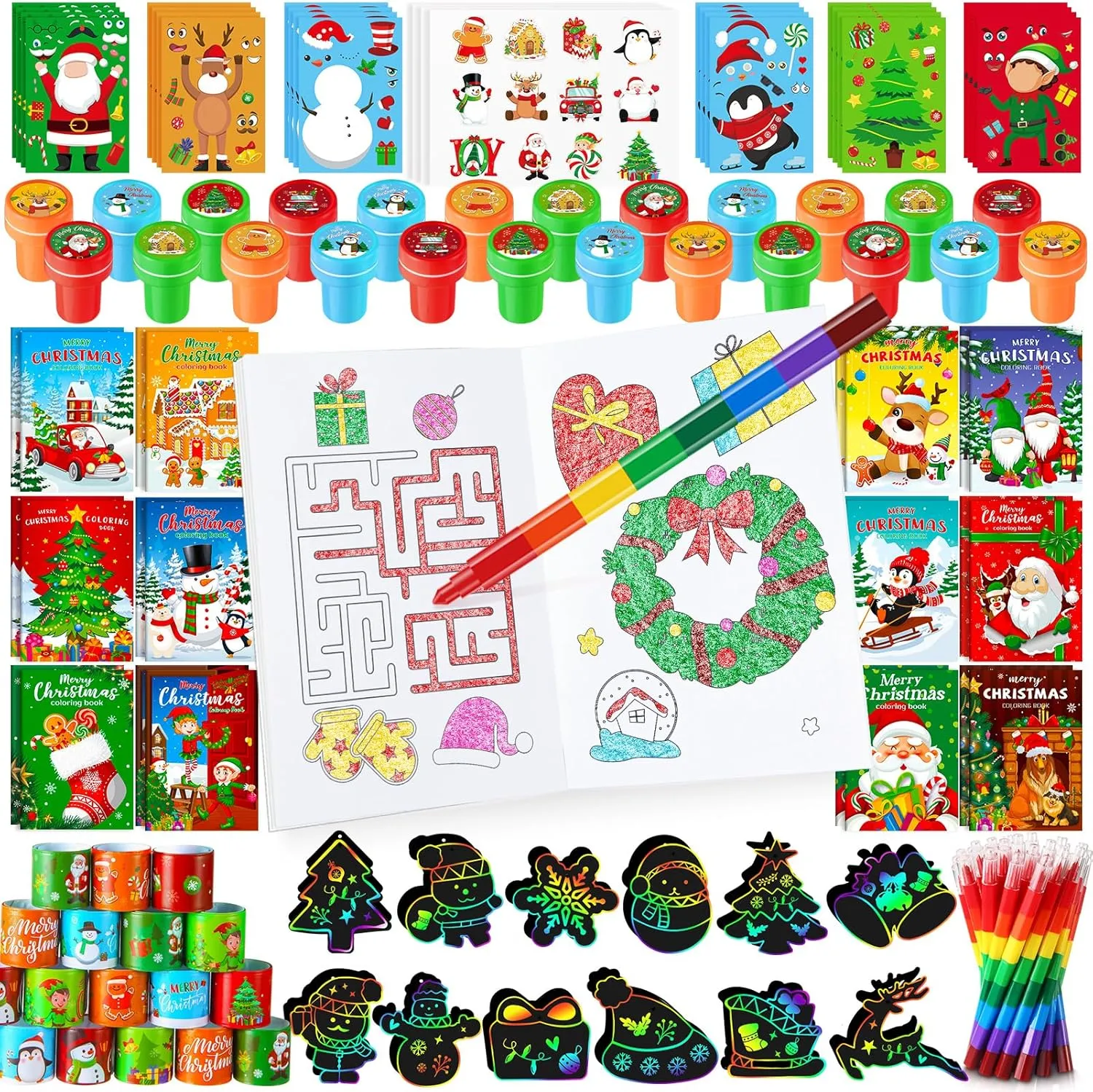 BenLouis Christmas Party Favors for Kids Christmas Classroom Gifts Prize Stockings Filler Coloring Books Bulk for Students Crafts Xmas Holiday School Goodie Bag Stuffer（48Set Christmas）