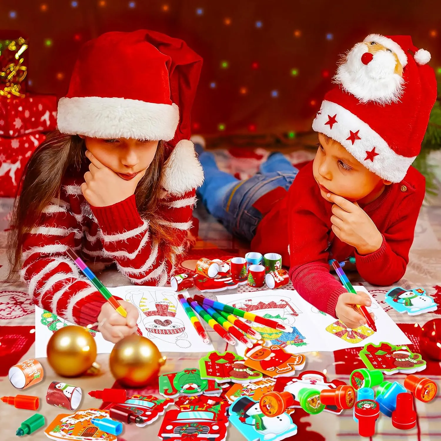 BenLouis Christmas Party Favors for Kids Christmas Classroom Gifts Prize Stockings Filler Coloring Books Bulk for Students Crafts Xmas Holiday School Goodie Bag Stuffer（48Set Christmas）
