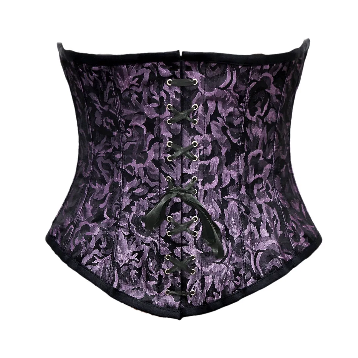 Beryl Lilac Black Brocade Steel Boned Underbust Corset