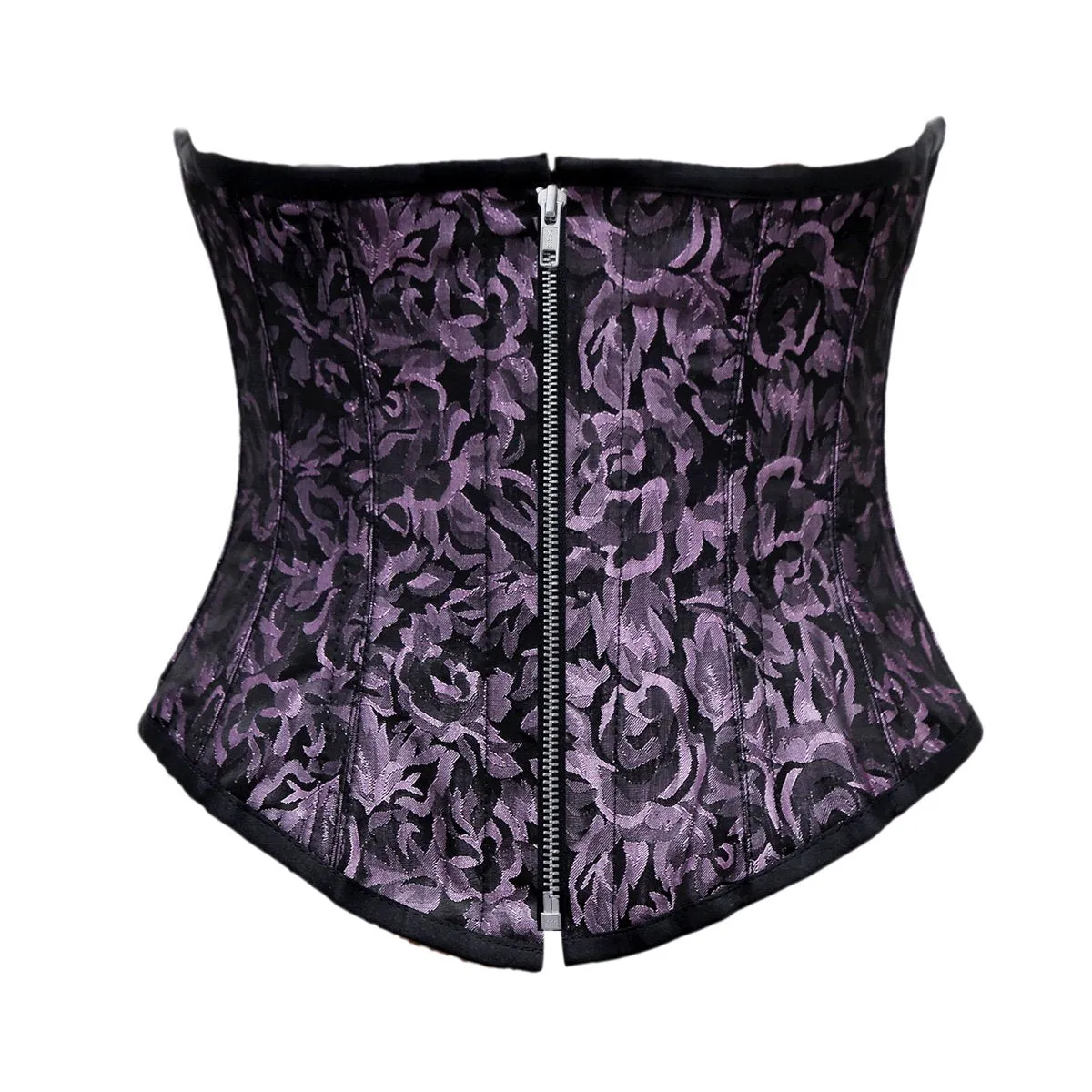 Beryl Lilac Black Brocade Steel Boned Underbust Corset