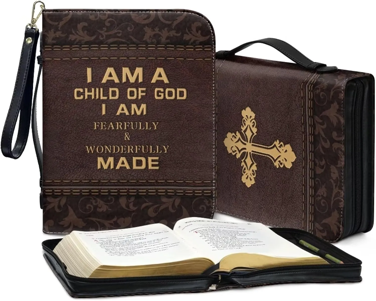 Bible Cover Case for Women Print Pattern Bible Cover Bag with Handle and Ribbon Fit for Standard & Large Size