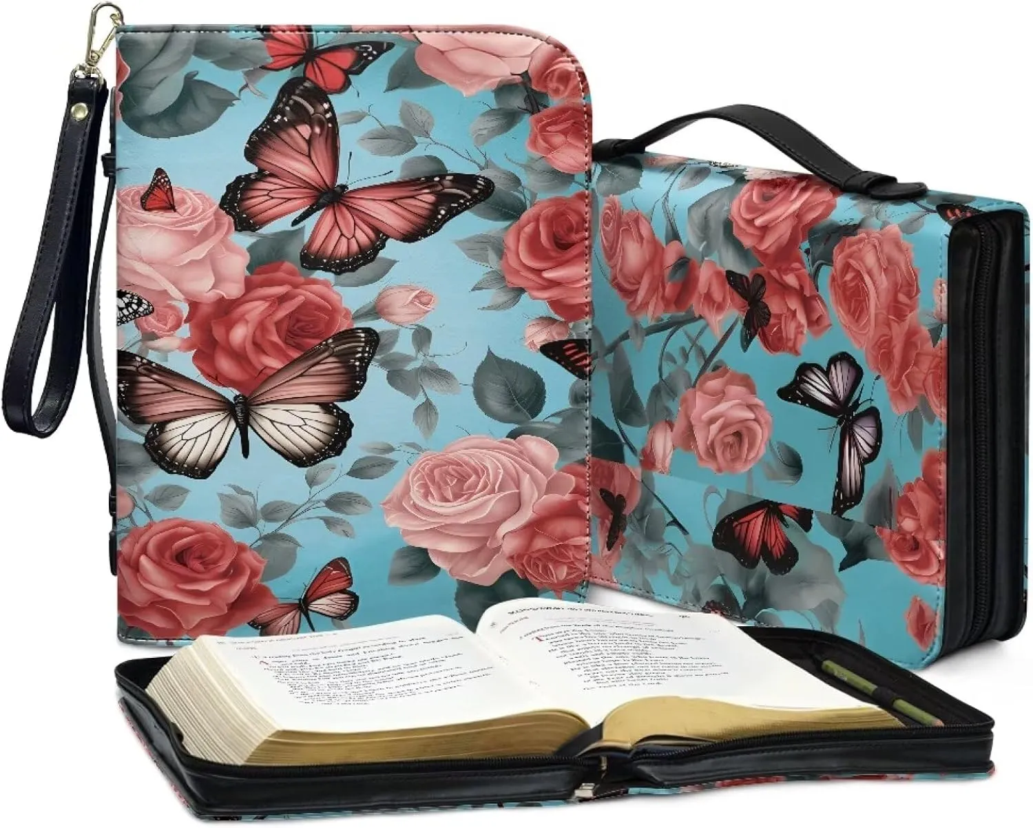 Bible Cover Case for Women Print Pattern Bible Cover Bag with Handle and Ribbon Fit for Standard & Large Size