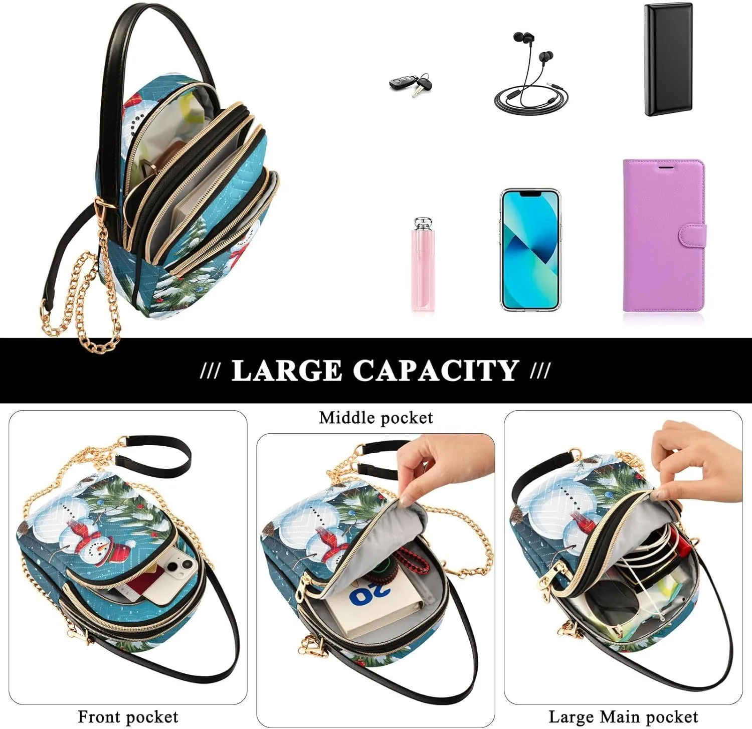 Black and Beige Plaid Handbag Crossbody with Removable Strap, Fashion Crossbody Bags for Women