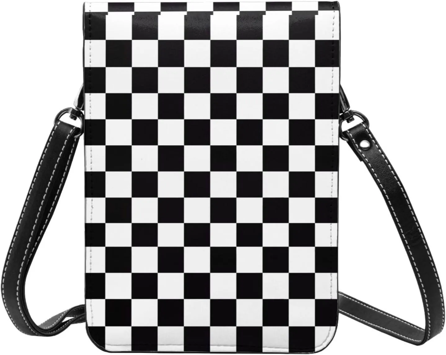 Black and Yellow Checkered Flag Leather Crossbody Phone Purse for Women Cute Wallet Bags Lightweight Mini Sling Bag