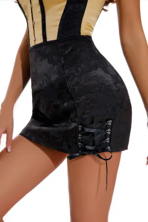 Black Brocade Mini Skirt