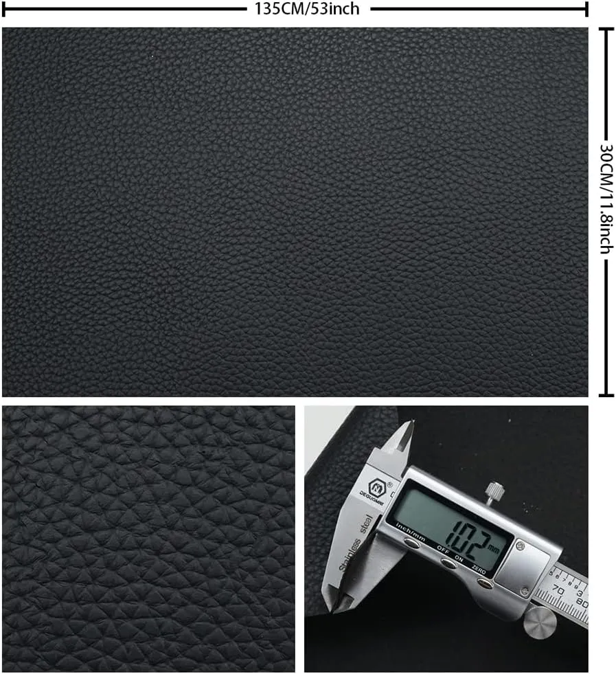 Black Litchi Texture PU Fabric Leather 11.8x53.14 Inch（30x135 CM） 1.13mm Thick Faux Synthetic Leather Material for Upholstery Crafts, DIY Sewings, Sofa, Handbag, Earrings, Hair Bows Decorations