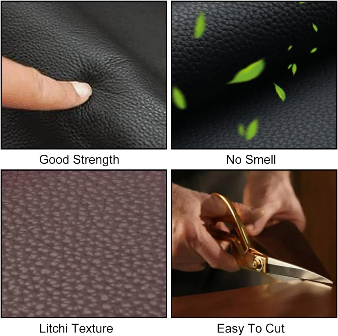 Black Litchi Texture PU Fabric Leather 11.8x53.14 Inch（30x135 CM） 1.13mm Thick Faux Synthetic Leather Material for Upholstery Crafts, DIY Sewings, Sofa, Handbag, Earrings, Hair Bows Decorations