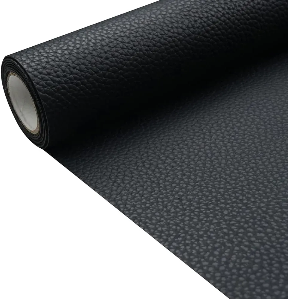 Black Litchi Texture PU Fabric Leather 11.8x53.14 Inch（30x135 CM） 1.13mm Thick Faux Synthetic Leather Material for Upholstery Crafts, DIY Sewings, Sofa, Handbag, Earrings, Hair Bows Decorations