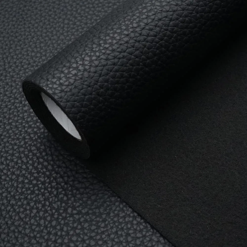 Black Litchi Texture PU Fabric Leather 11.8x53.14 Inch（30x135 CM） 1.13mm Thick Faux Synthetic Leather Material for Upholstery Crafts, DIY Sewings, Sofa, Handbag, Earrings, Hair Bows Decorations