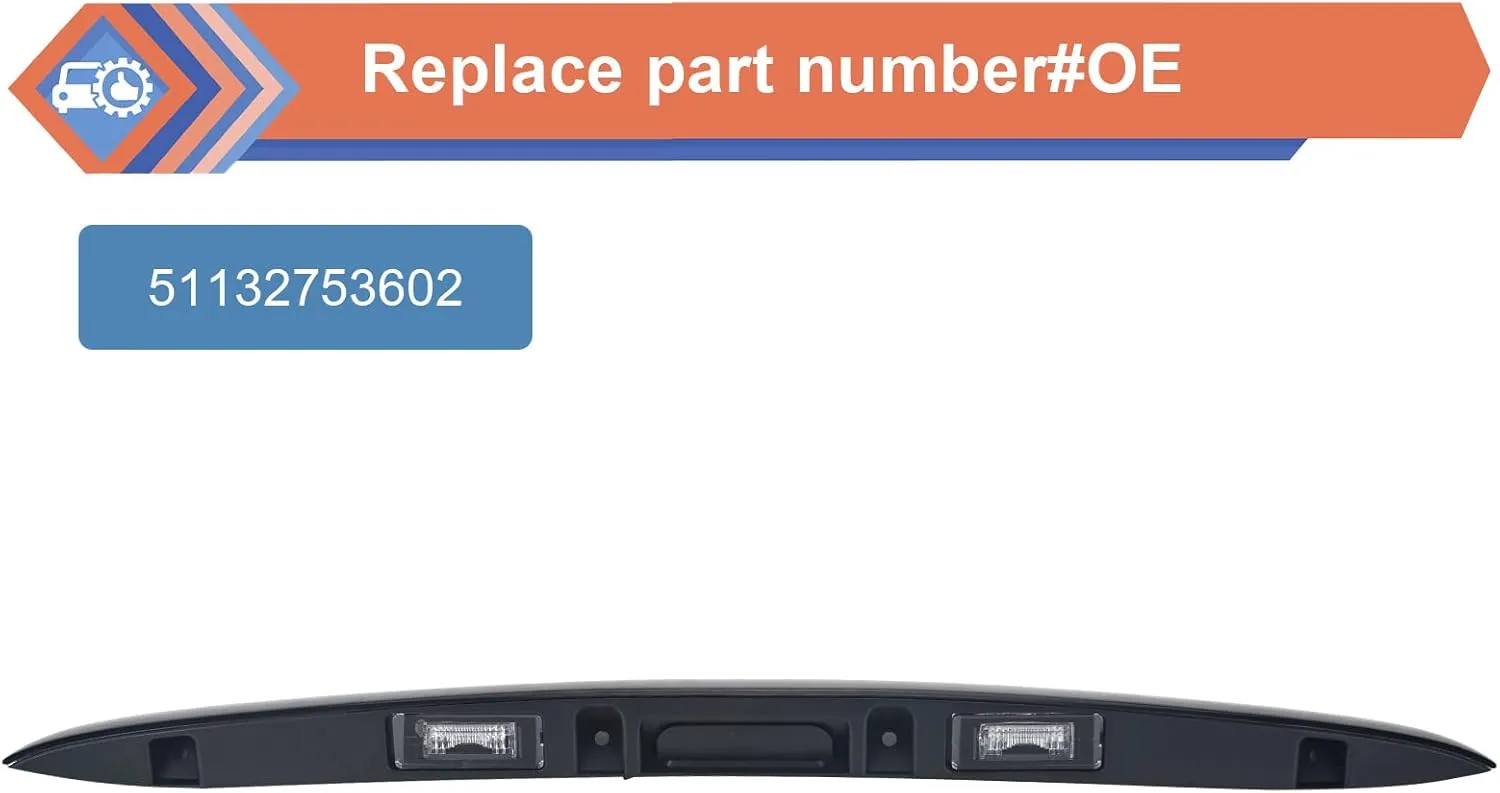Black Rear Trunk Hatch Handle With Lamp, Tailgate Trim Lid Trunk Liftgate Pull Handle Compatible With BMW Mini Vehicle 2005-2015 Cooper R56 R57 Series, Replace#51132753602 - Backhatch Release Handle