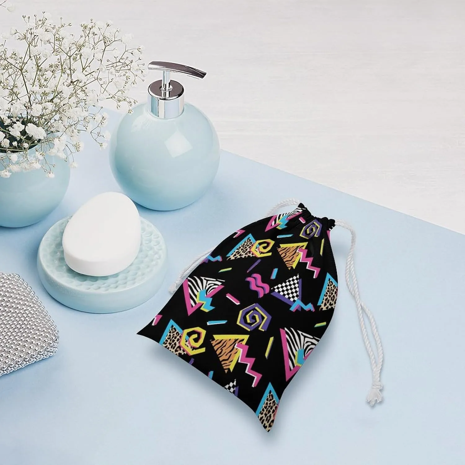 Black Retro Portable Large Capacity Canvas Drawstring Storage Bag