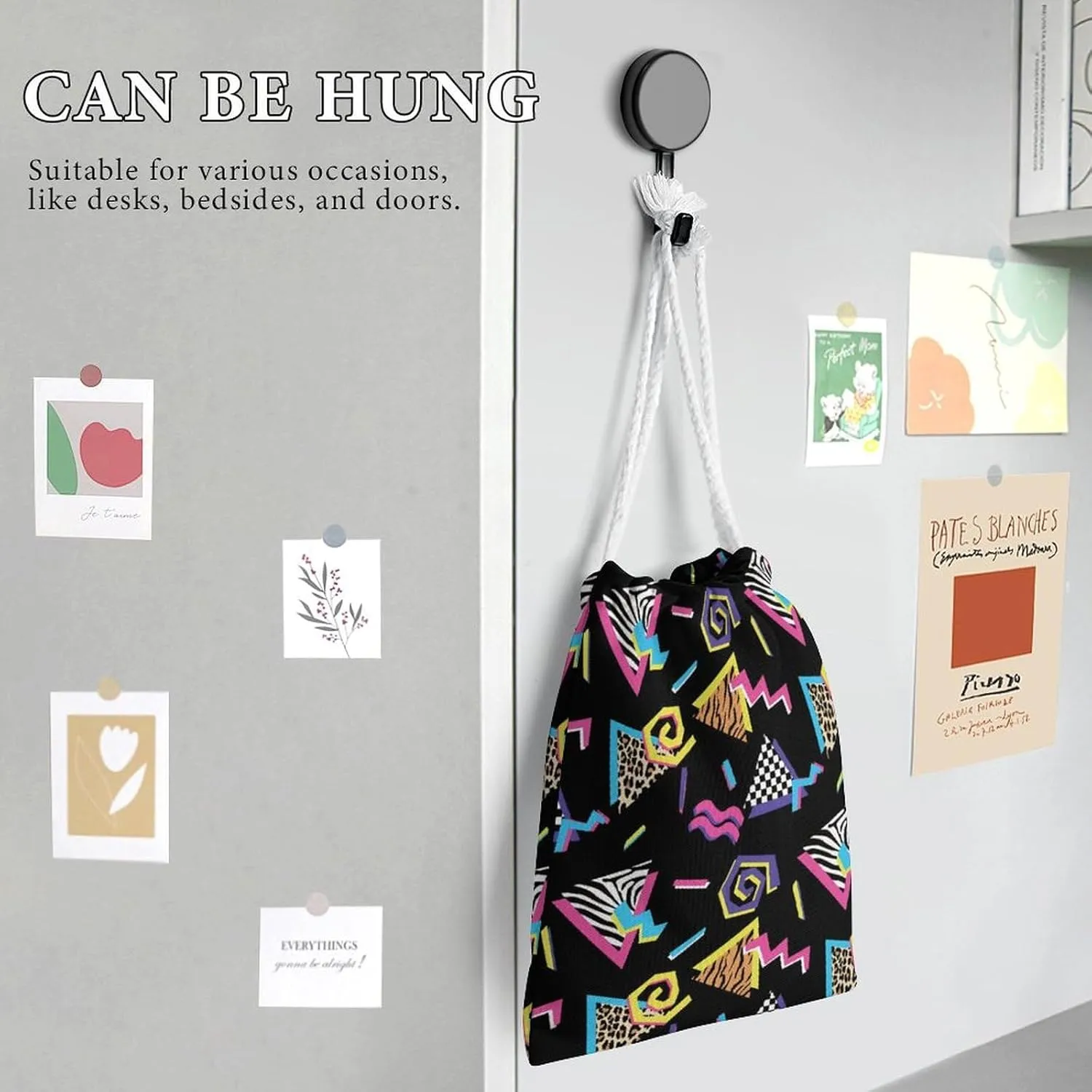 Black Retro Portable Large Capacity Canvas Drawstring Storage Bag