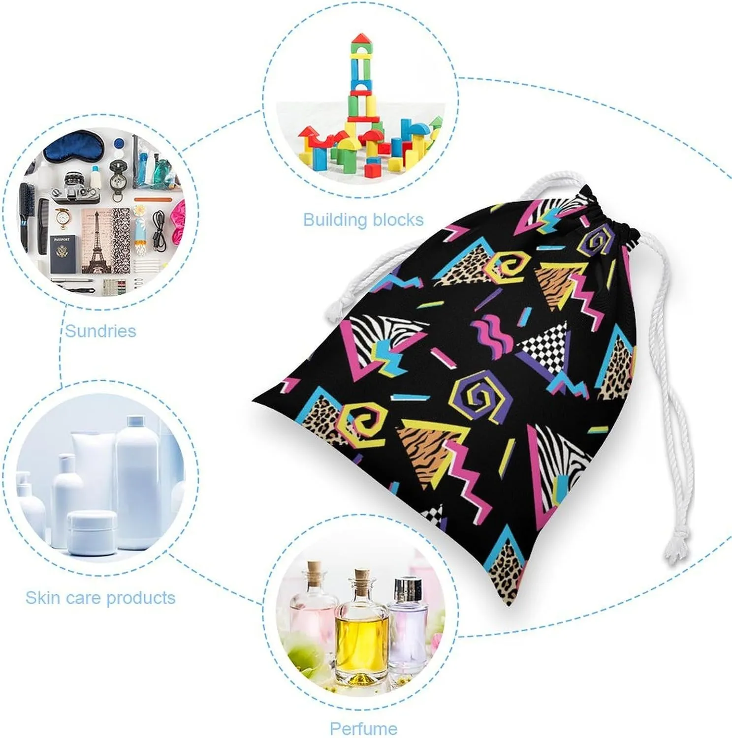 Black Retro Portable Large Capacity Canvas Drawstring Storage Bag