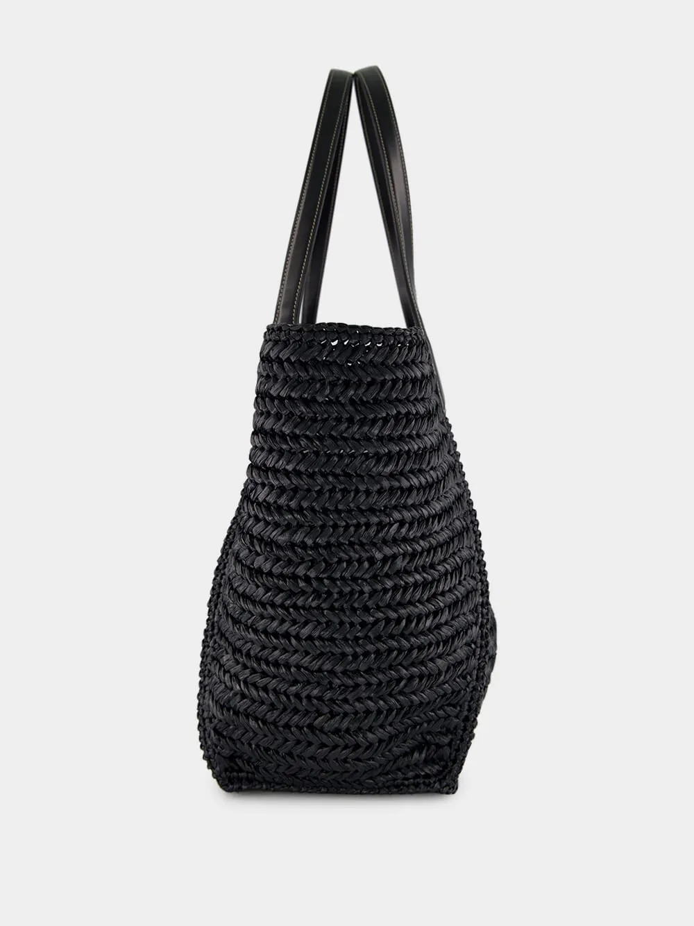 Black Tara Raffia and Leather Large Tote Bag