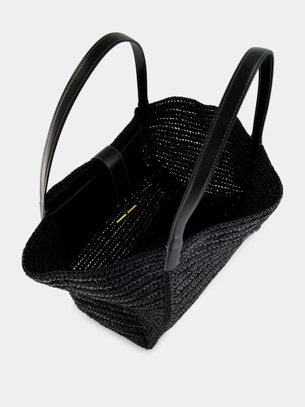 Black Tara Raffia and Leather Large Tote Bag