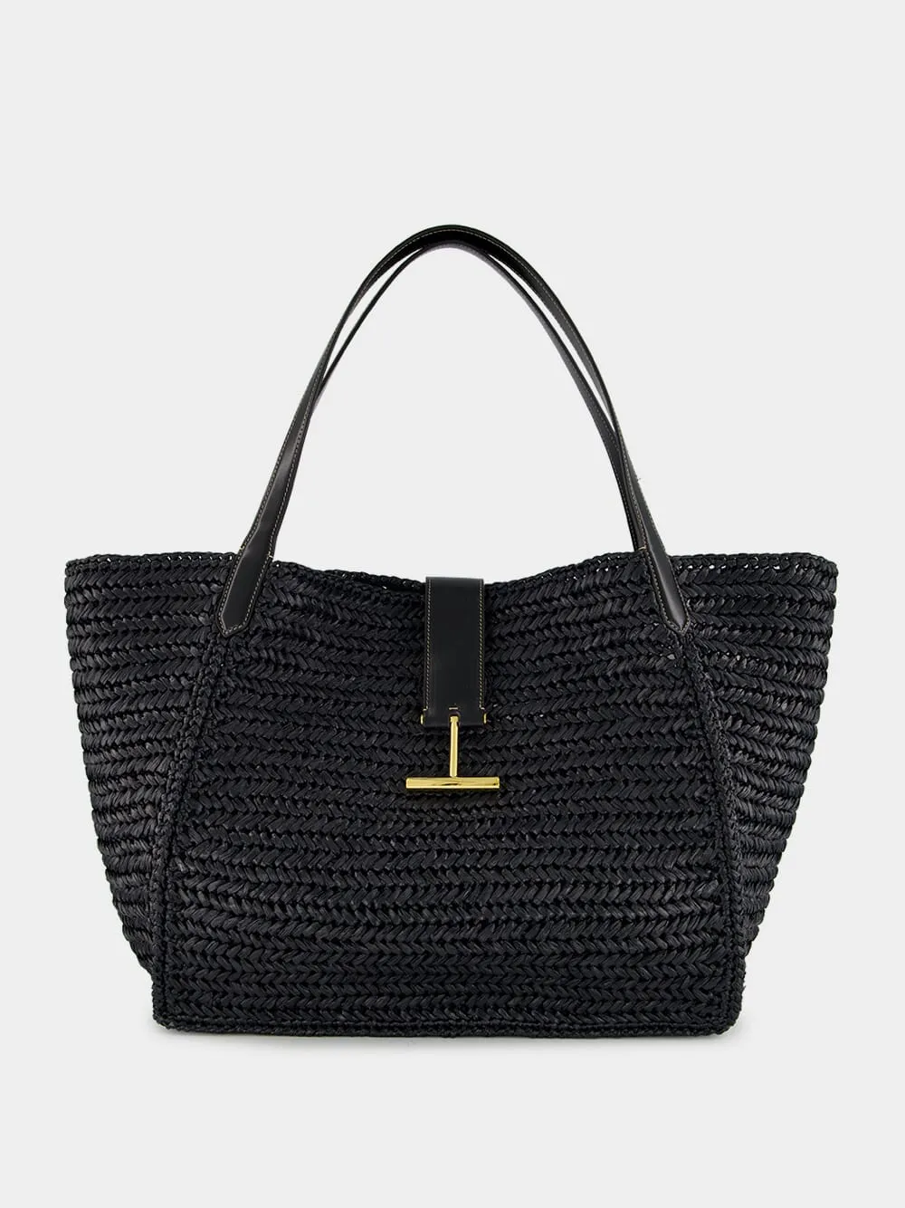 Black Tara Raffia and Leather Large Tote Bag