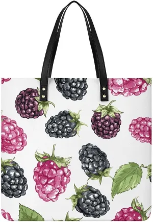 Blackberry Fruit Pattern Leather Handbags Crossbody Bags for Women Trendy Vegan Purses Shoulder Handbags with Wide Shoulder Strap And Zipper