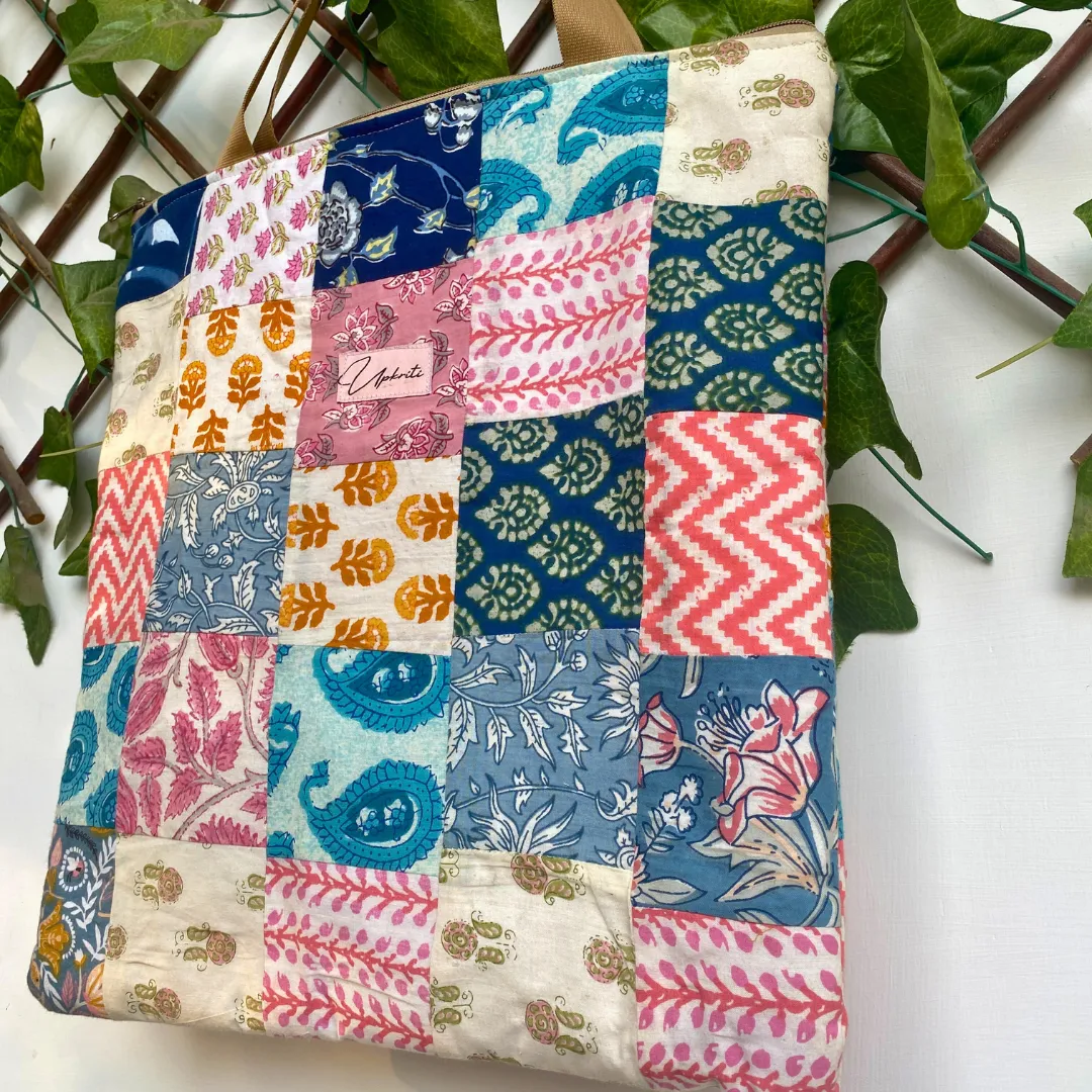 Block-Print Patchwork Tote Bag