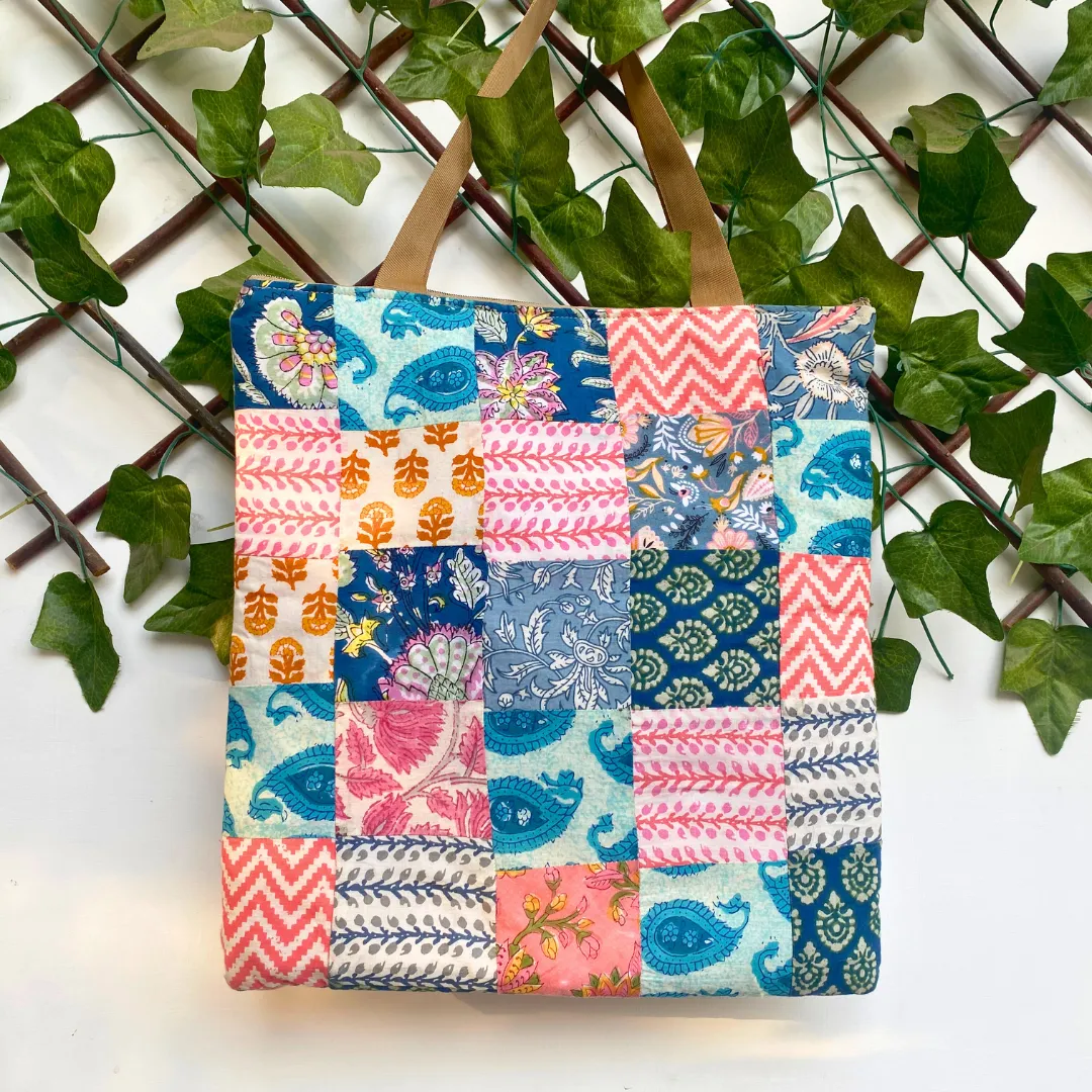 Block-Print Patchwork Tote Bag