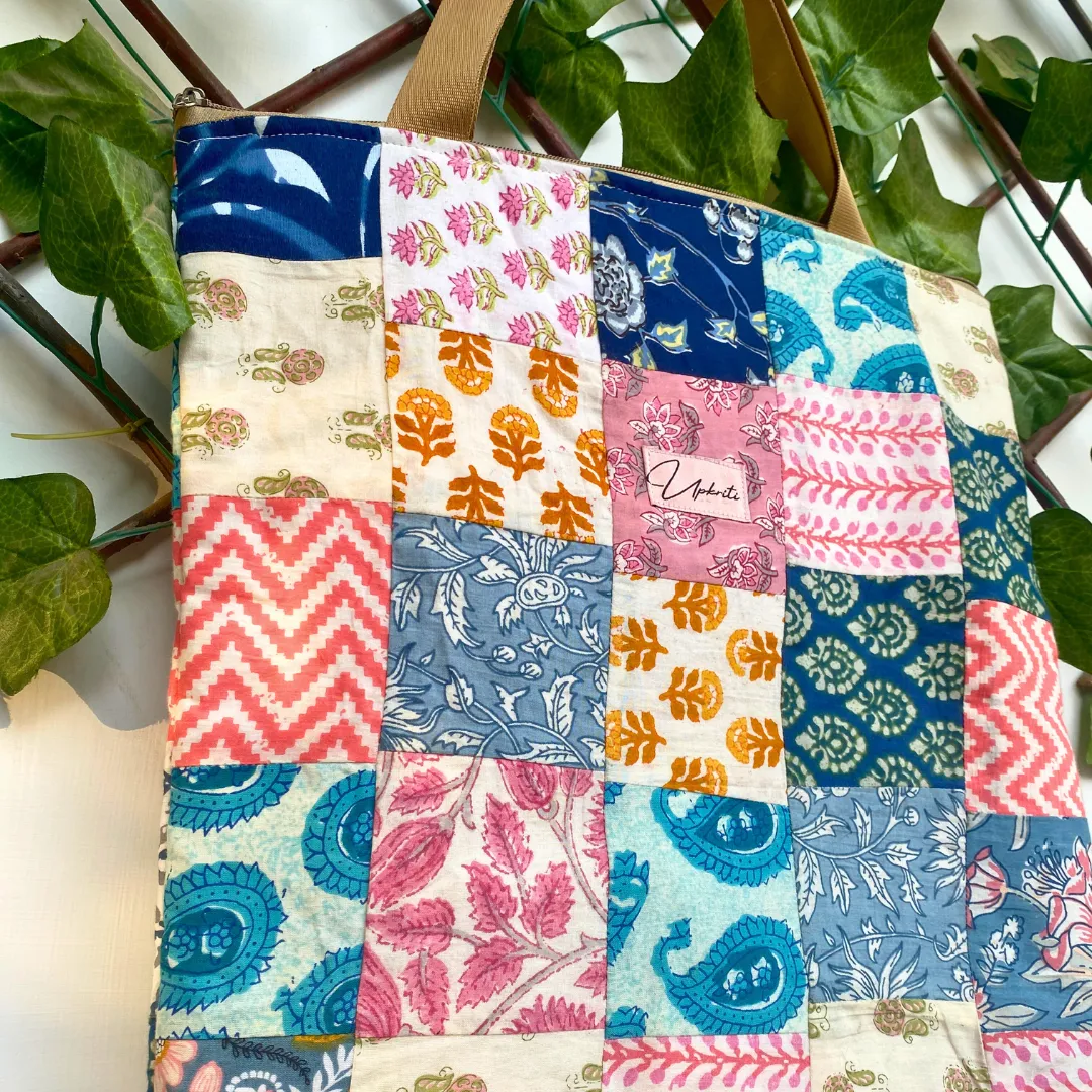 Block-Print Patchwork Tote Bag
