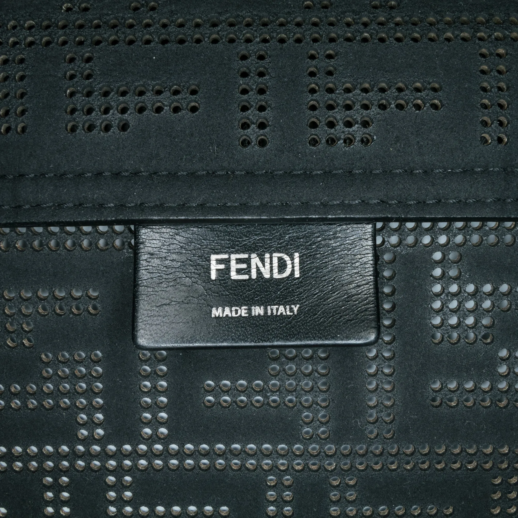 Blue Fendi Large Zucca Perforated Leather Baguette Satchel