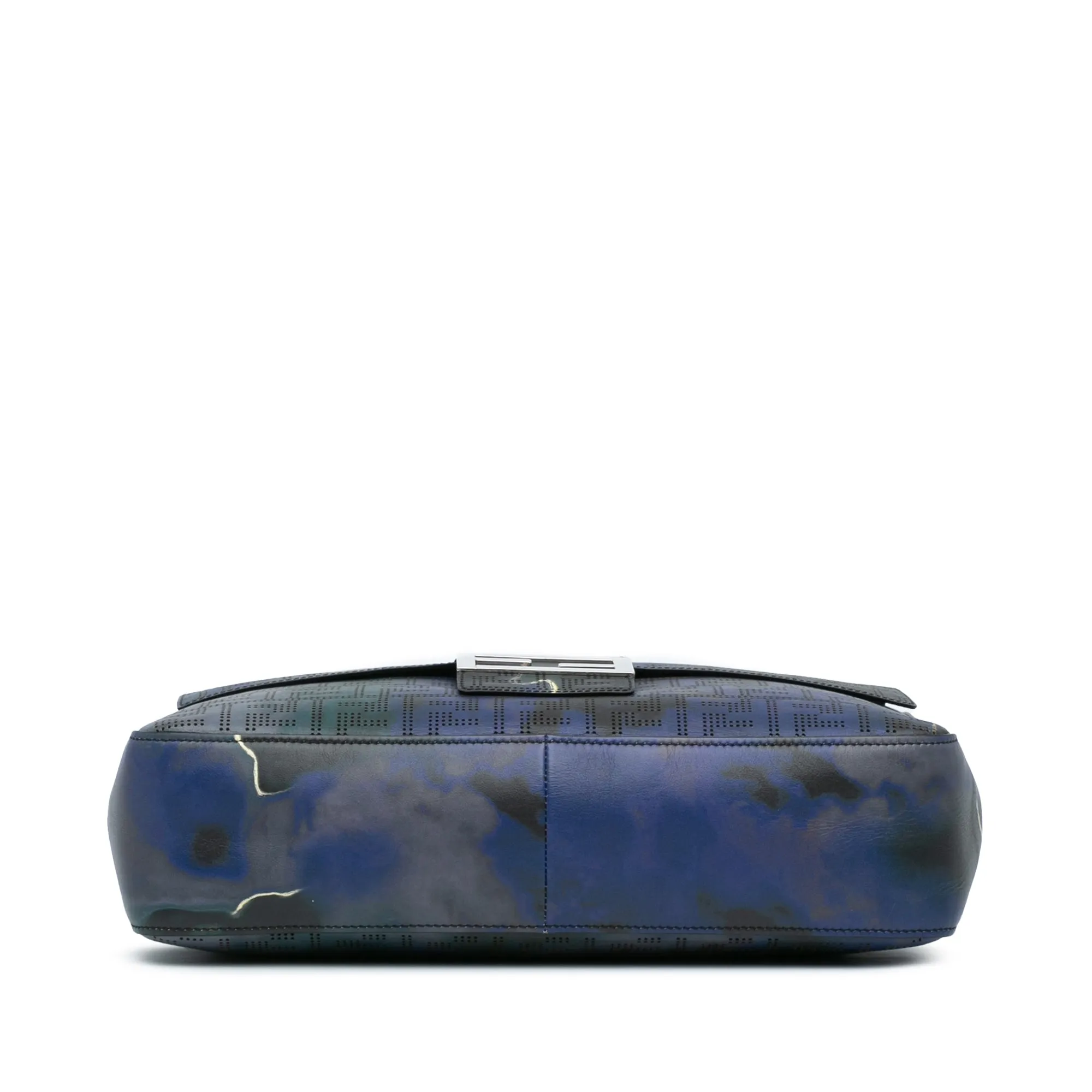 Blue Fendi Large Zucca Perforated Leather Baguette Satchel