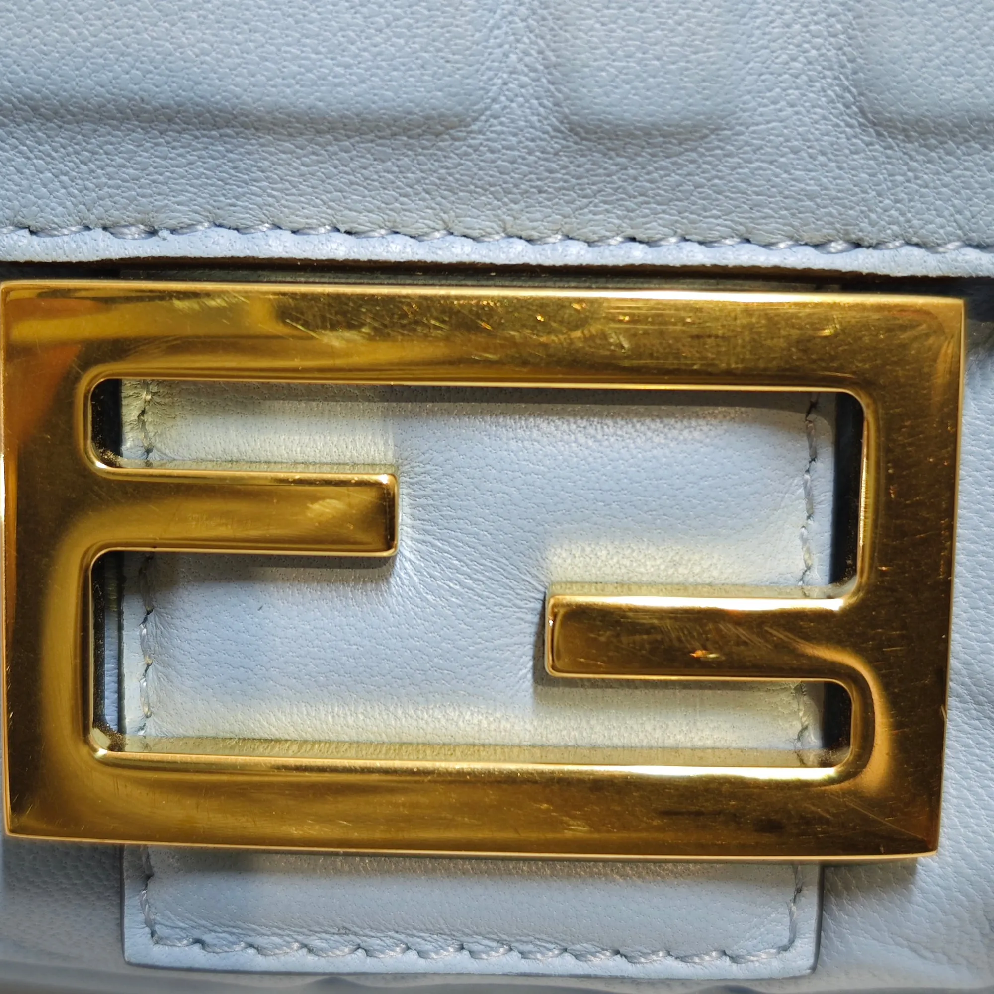 Blue Fendi Zucca Embossed Leather Baguette Satchel