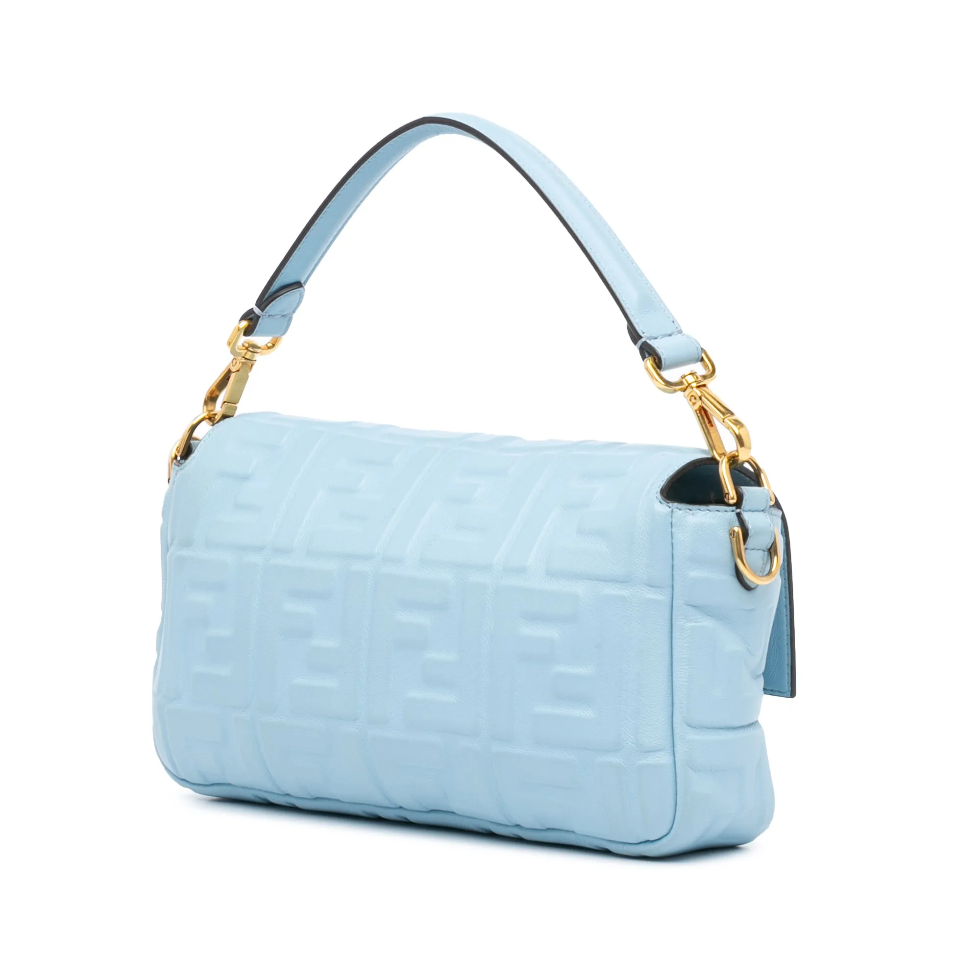 Blue Fendi Zucca Embossed Leather Baguette Satchel