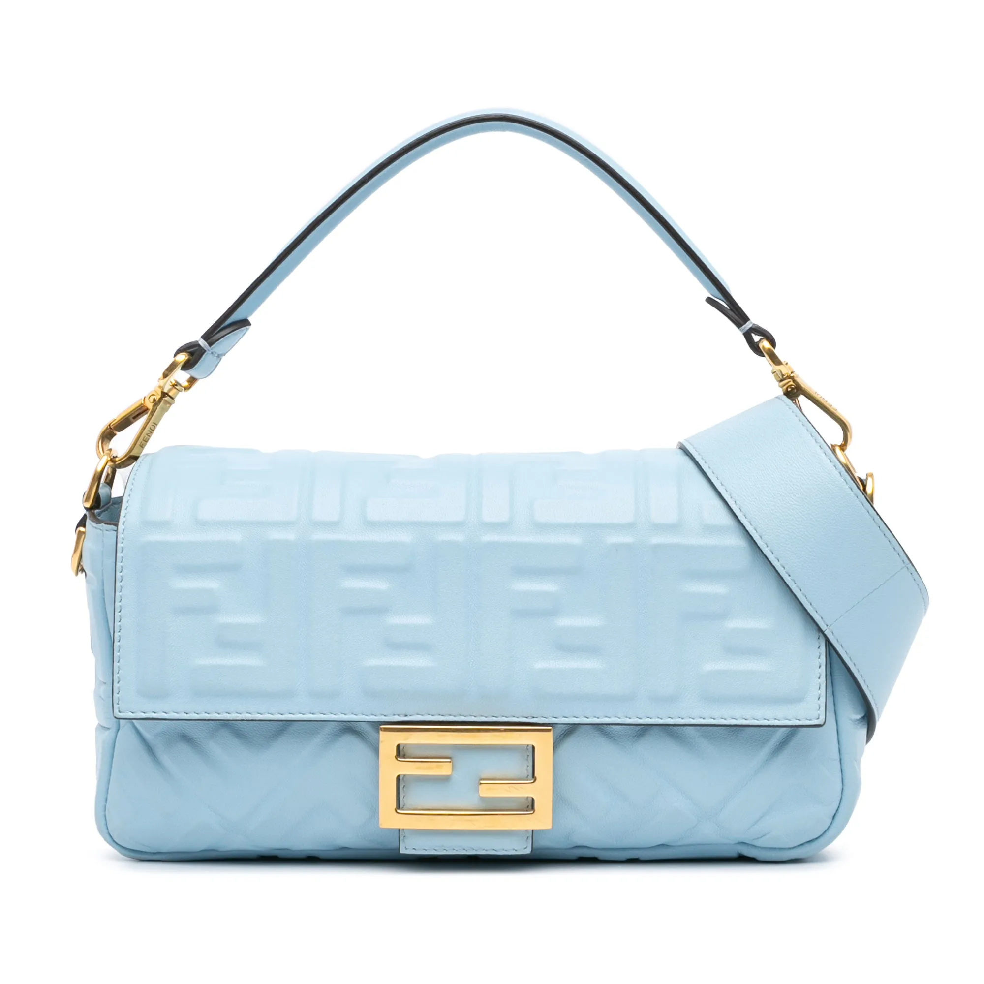 Blue Fendi Zucca Embossed Leather Baguette Satchel
