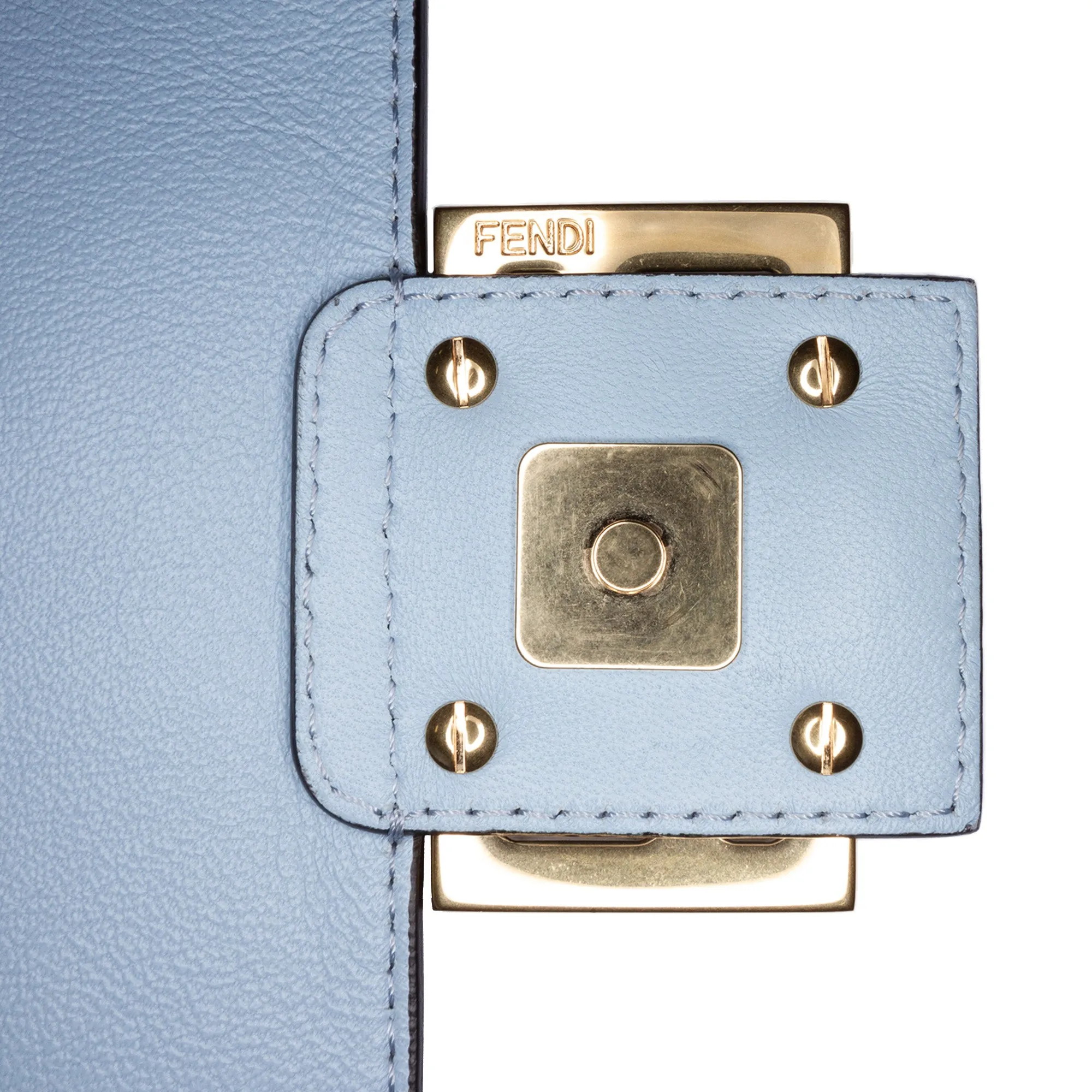 Blue Fendi Zucca Embossed Leather Baguette Satchel