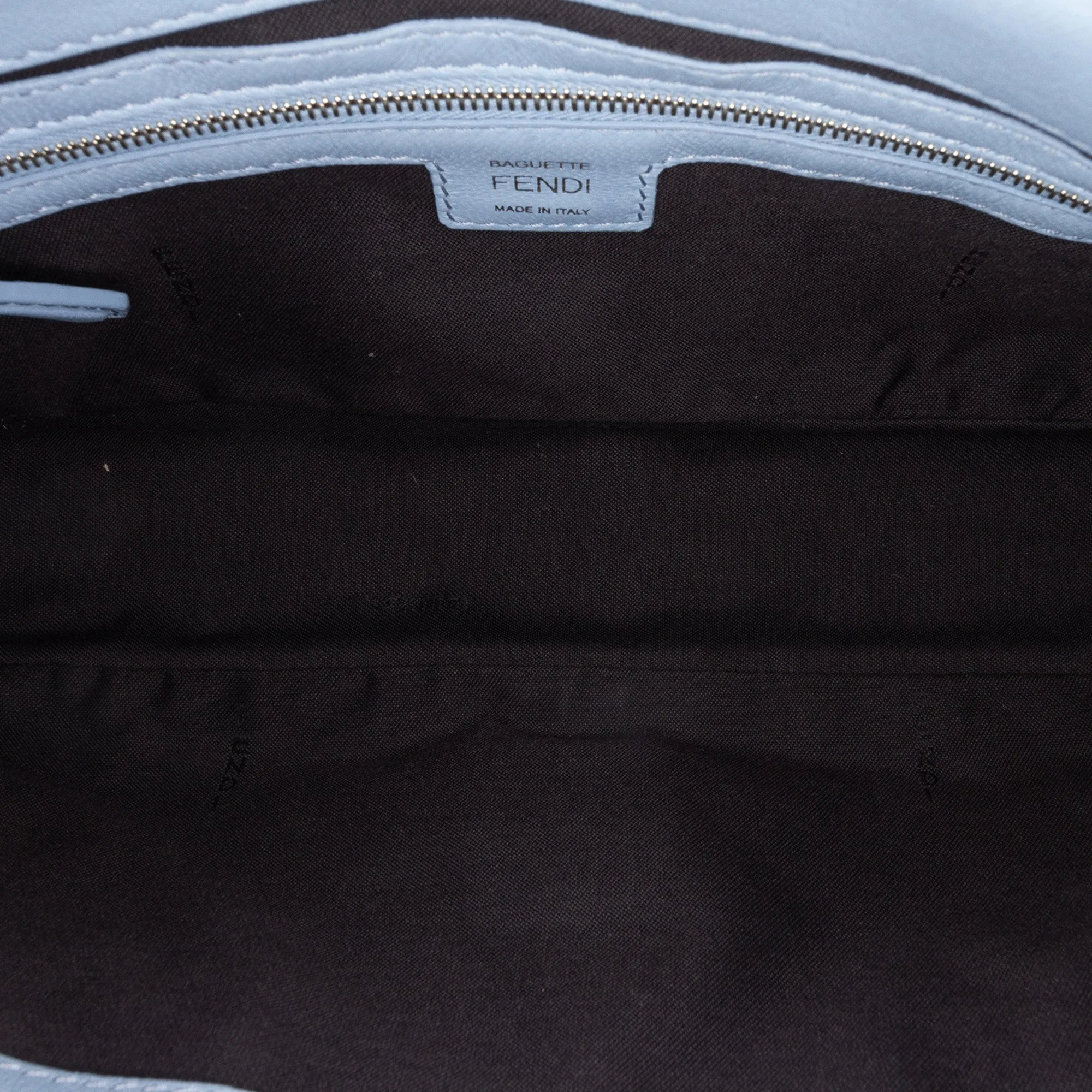 Blue Fendi Zucca Embossed Leather Baguette Satchel