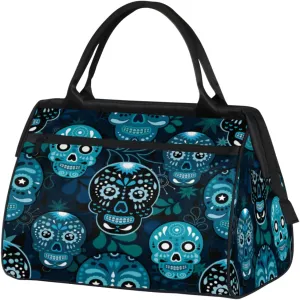 Blue Gothic Skull Pattern Travel Duffel Bag Sports Travel Duffel Bag Waterproof Durable Large Gym Tote Bag Weekender Overnight Bag for Women Travel Gym Yoga