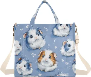 Blue Guinea Pigs Tote Bag for Women Corduroy Handbag Purse with Detachable Strap Small Size